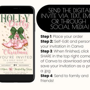 Cowgirl Christmas Invitation Have a Holly Dolly Christmas Invite Howdy Evite Holiday Hoedown EDITABLE Template Digital Download image 4