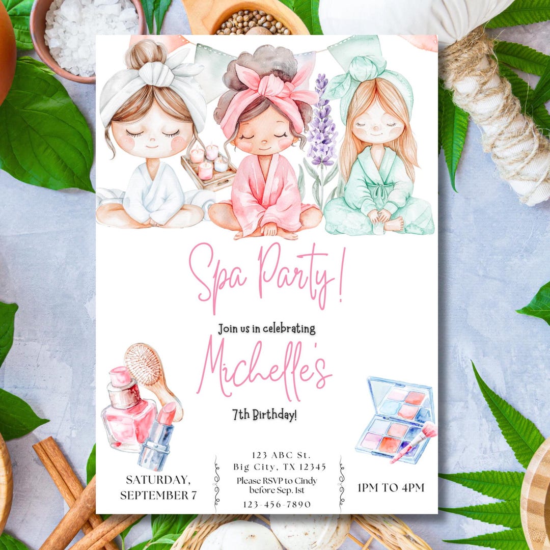 Editable Spa Party Invitation Spa Themed Birthday Party Spa Party ...