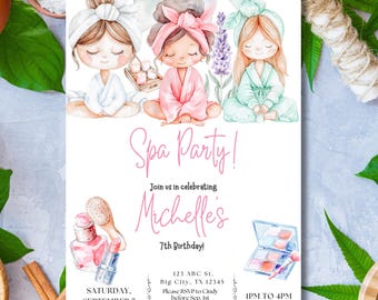 Spa Party Birthday Invitation Pamper Party Invite EDITABLE Canva Template Instant Download