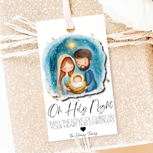 Christmas Gift Tag Template Editable Christmas Nativity Scene Religious Oh Holy Night Favor Tag Christian Gift Tags Nativity Scene Printable