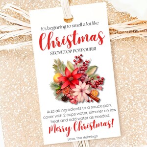 Christmas Potpourri Gift Tag Holiday Simmer Pot Tags It’s Beginning to Smell a Lot Like Christmas Printable EDITABLE Stovetop Template