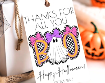 Halloween Gift Tag Thanks For All You Boo Printable Treat Tags Autumn Boo Basket Label Teacher Appreciation Fall Party Favor EDITABLE