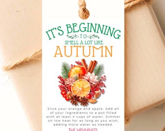 Autumn Simmering Potpourri Gift Tag Fall Simmer Pot Gift Tag Thanksgiving Gift Tag Editable Template Instant Download