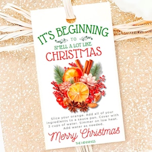 Christmas Potpourri Gift Tag Holiday Simmer Pot Tags It’s Beginning to Smell a Lot Like Christmas Printable EDITABLE Stovetop Template