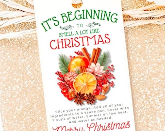 Christmas Potpourri Gift Tag Holiday Simmer Pot Tags It’s Beginning to Smell a Lot Like Christmas Printable EDITABLE Stovetop Template