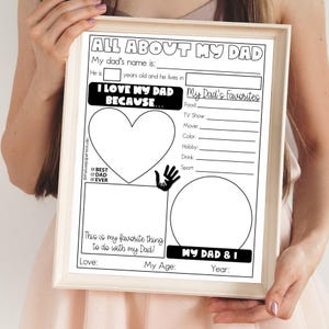 Alles über meinen Vater Fragebogen zum Vatertag Fragebogen zum Vatertag Geschenk von Kindern Vatertagskarte Aktivität Füllen Sie das leere Arbeitsblatt Vatertag aus