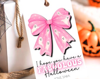 Halloween Gift Tag I Hope You Have a Faboolous Halloween Printable Ghost Bow Tags Teacher Appreciation Fall Party EDITABLE Canva Template