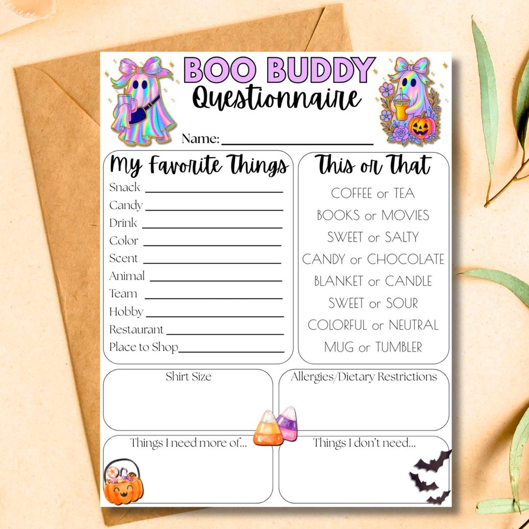 Halloween Boo Buddy Questionnaire Boo Buddies Printable Ghost Workplace ...