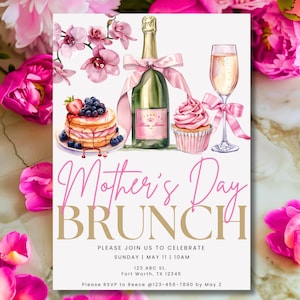 Mother&#39;s Day Brunch Invitation: Champagne Brunch Evite (Digital Download)