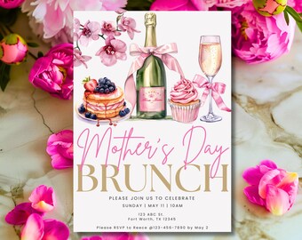 Mother's Day Brunch Invitation Mom Invite Champagne Brunch Evite EDITABLE Digital Download