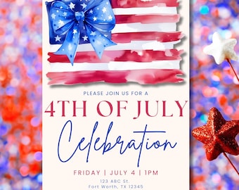 4 juli-feestuitnodiging Fourth of July-uitnodiging Amerikaanse vlag uitnodiging BBQ-feestje Evite Summer Party Let's Celebration Pool Party BEWERKBAAR