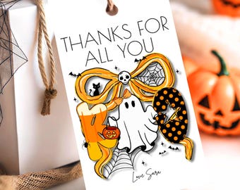 Halloween Gift Tag Thanks For All You Boo Printable Treat Tags Autumn Boo Basket Label Teacher Appreciation Fall Party Favor EDITABLE