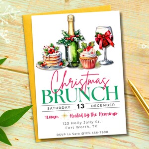 Christmas Brunch Invitation Festive Holiday Party Invite Printable Winter Gathering Evite Editable Template image 1