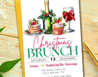 Christmas Brunch Invitation Festive Holiday Party Invite Printable Winter Gathering Evite Editable Template