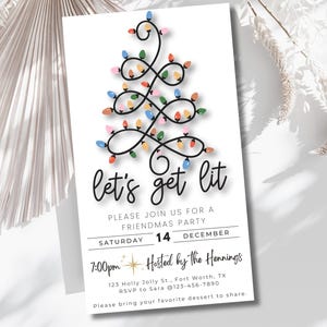 Let&#39;s Get Lit Christmas Party Invitation: Friendmas Template (Digital Download)