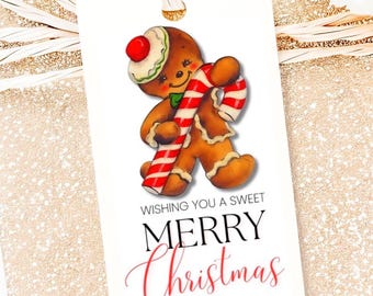 Gingerbread Man Gift Tag Wishing You A Sweet Merry Christmas Tags Classroom Treat Favor Labels Editable Template Digital Download