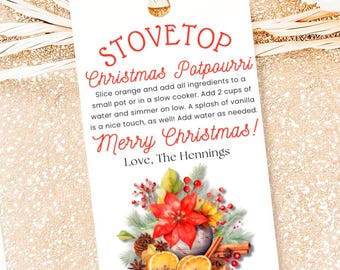 Stovetop Christmas Potpourri Gift Tag Holiday Simmer Pot Printable Tags Editable Template Digital Download