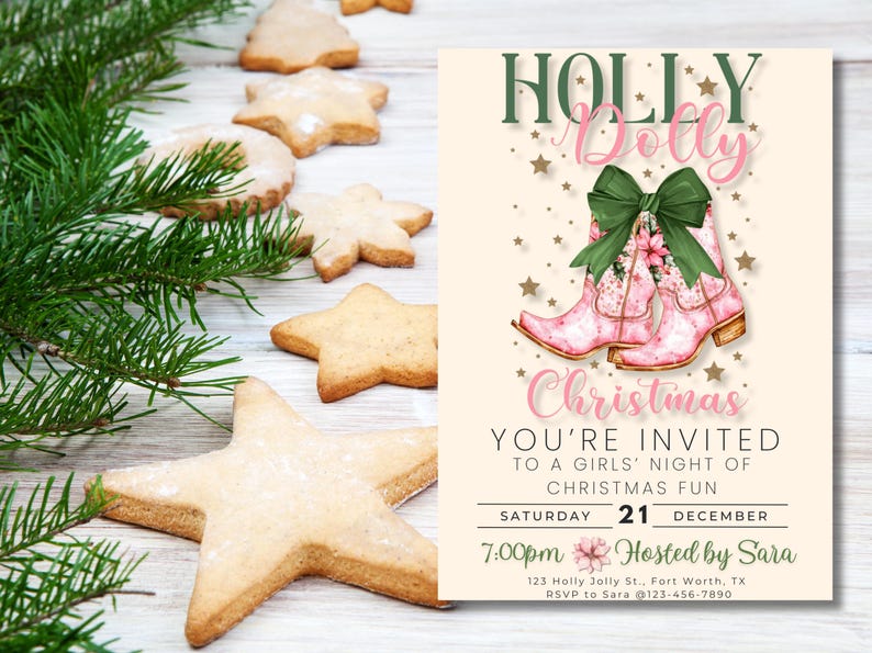 Cowgirl Christmas Invitation Have a Holly Dolly Christmas Invite Howdy Evite Holiday Hoedown EDITABLE Template Digital Download image 7