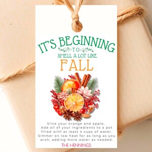 Fall Simmer Pot Printable Thanksgiving Simmering Potpourri Gift Tag EDITABLE Autumn Recipe Template Instant Download