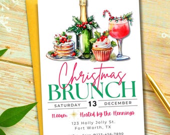 Christmas Brunch Invitation Festive Holiday Party Invite Printable Winter Gathering Evite Editable Template