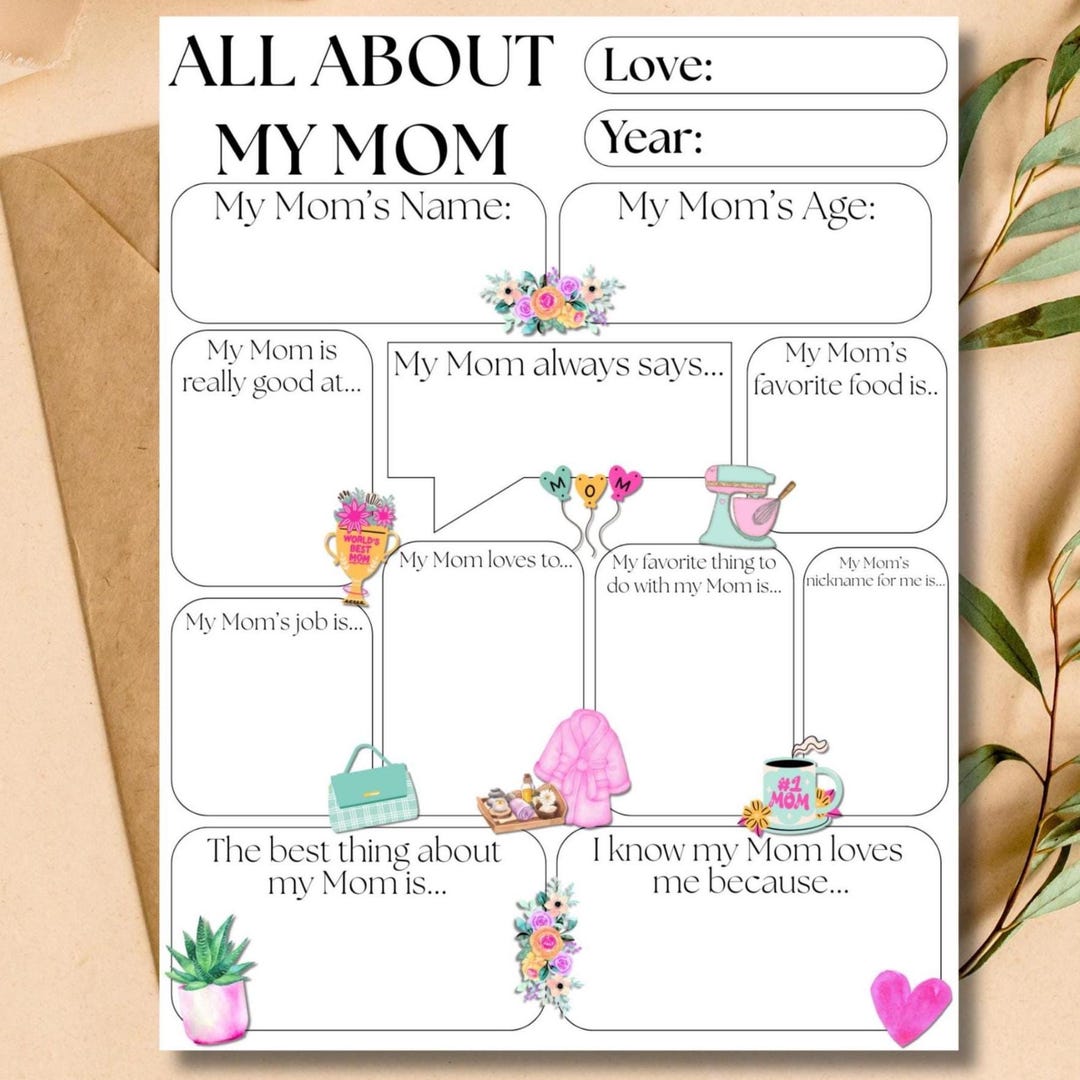 All About My Mom Printable Mother's Day Questionnaire Mother Birthday ...