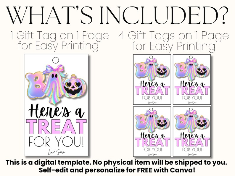 Halloween Gift Tag Boo Here's a Treat for You Printable Ghost Tags ...