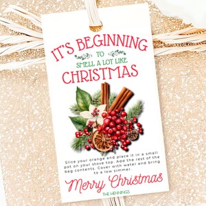Christmas Potpourri Gift Tag Holiday Simmer Pot Tags It’s Beginning to Smell a Lot Like Christmas Printable EDITABLE Stovetop Template