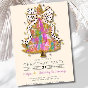 Glittery Christmas Tree Party Invitation: Elegant Holiday Template (Digital Download)