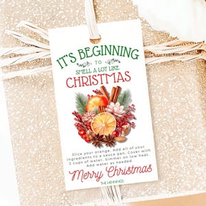 Editable Holiday Simmering Potpourri Gift Tag Stovetop Potpourri Gift Tag Template It's Beginning to Smell Like Christmas Gift Tag Printable