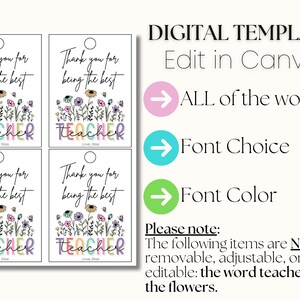 Teacher Gift Tag Teacher Appreciation Gift Tags Thank You for Being the Best Teacher Tag Floral Label EDITABLE Instant Download image 3