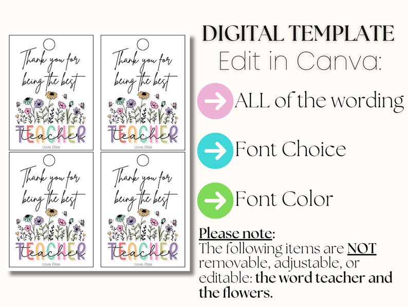 Teacher Gift Tag Teacher Appreciation Gift Tags Thank You for Being the Best Teacher Tag Floral Label EDITABLE Instant Download image 3