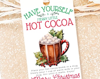 ホットココアギフトタグ クリスマス ホットチョコレートボムタグ ホリデー教室のプレゼント 印刷可能なギフトラベル 編集可能なテンプレート すぐにダウンロード