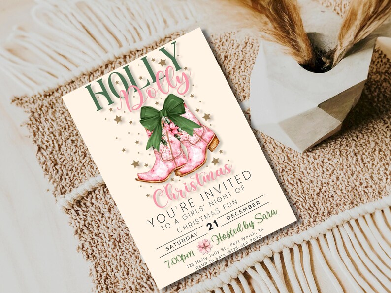 Cowgirl Christmas Invitation Have a Holly Dolly Christmas Invite Howdy Evite Holiday Hoedown EDITABLE Template Digital Download image 5