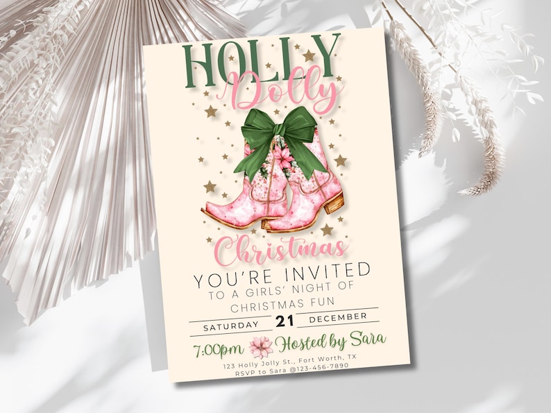 Cowgirl Christmas Invitation Have a Holly Dolly Christmas Invite Howdy Evite Holiday Hoedown EDITABLE Template Digital Download image 8