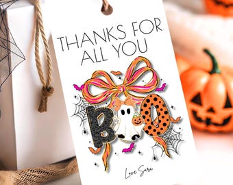 Etichetta regalo di Halloween, grazie per tutto, Boo, etichette per dolcetti stampabili, etichetta per cestino autunnale Boo, apprezzamento per gli insegnanti, bomboniera autunnale MODIFICABILE