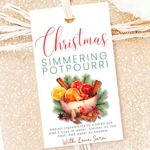 Christmas Potpourri Gift Tag Simmering Stovetop Recipe Tags Holiday Simmer Pot Editable Printable Template Digital Download
