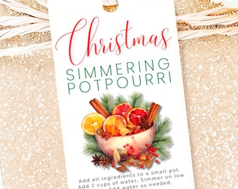 Christmas Potpourri Gift Tag Simmering Stovetop Recipe Tags Holiday Simmer Pot Editable Printable Template Digital Download