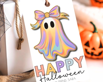 Halloween Gift Tag Happy Halloween Printable Treat Tags Autumn Boo Basket Label Teacher Appreciation Class Fall Party Favor EDITABLE