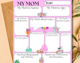 All About My Mom Questionnaire Mother's Day Printable Mother Birthday Mama Keepsake INSTANT DOWNLOAD