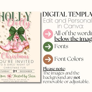 Cowgirl Christmas Invitation Have a Holly Dolly Christmas Invite Howdy Evite Holiday Hoedown EDITABLE Template Digital Download image 3