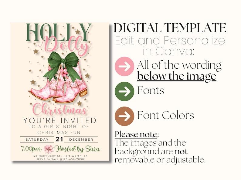Cowgirl Christmas Invitation Have a Holly Dolly Christmas Invite Howdy Evite Holiday Hoedown EDITABLE Template Digital Download image 3