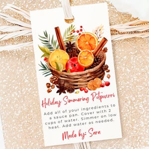 Holiday Simmering Potpourri Gift Tag Christmas Simmer Pot Tags Stovetop Recipe Directions Festive Label EDITABLE Template Digital Download