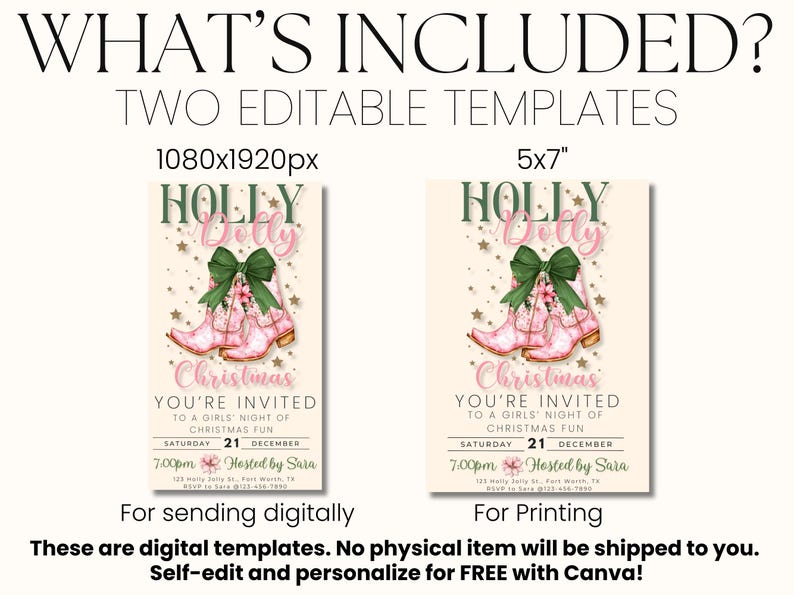 Cowgirl Christmas Invitation Have a Holly Dolly Christmas Invite Howdy Evite Holiday Hoedown EDITABLE Template Digital Download image 2