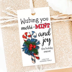 Christmas Gift Tag Template Editable Wishing You Merry-Mint and Joy This Holiday Favor Tag Candy Cane Tag Instant Download Candy Gift Tag