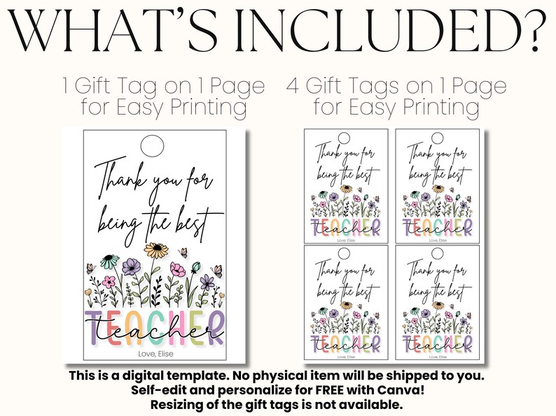 Teacher Gift Tag Teacher Appreciation Gift Tags Thank You for Being the Best Teacher Tag Floral Label EDITABLE Instant Download image 2