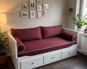 Set di copriletto su misura, compatibile con IKEA Hemnes, copricuscino per divano letto con schienale e copricuscini a rullo, velluto a coste e lino