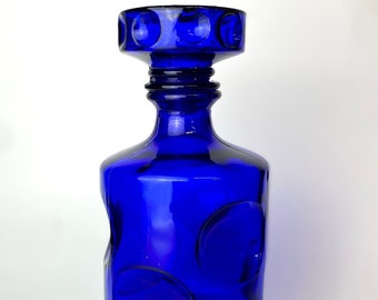 Vintage Retro Blauwe Omgekeerde Bubble Liquor Decanter met Stopper Wet Bar Decor