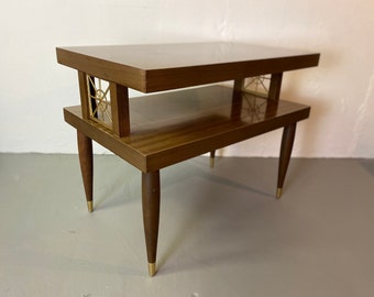 Vintage Mid Century Modern Wood Laminate Two Tier Side Table