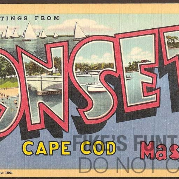 Onset, Cape Cod, Massachusetts Vintage Linen Postcard - Greetings from Onset, Large Letter (Unused)