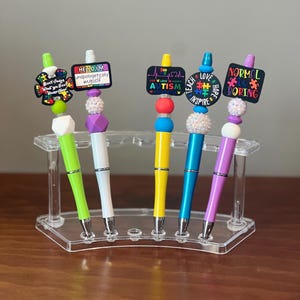 Autism Awareness Beaded Pen: Black Ink, Refillable